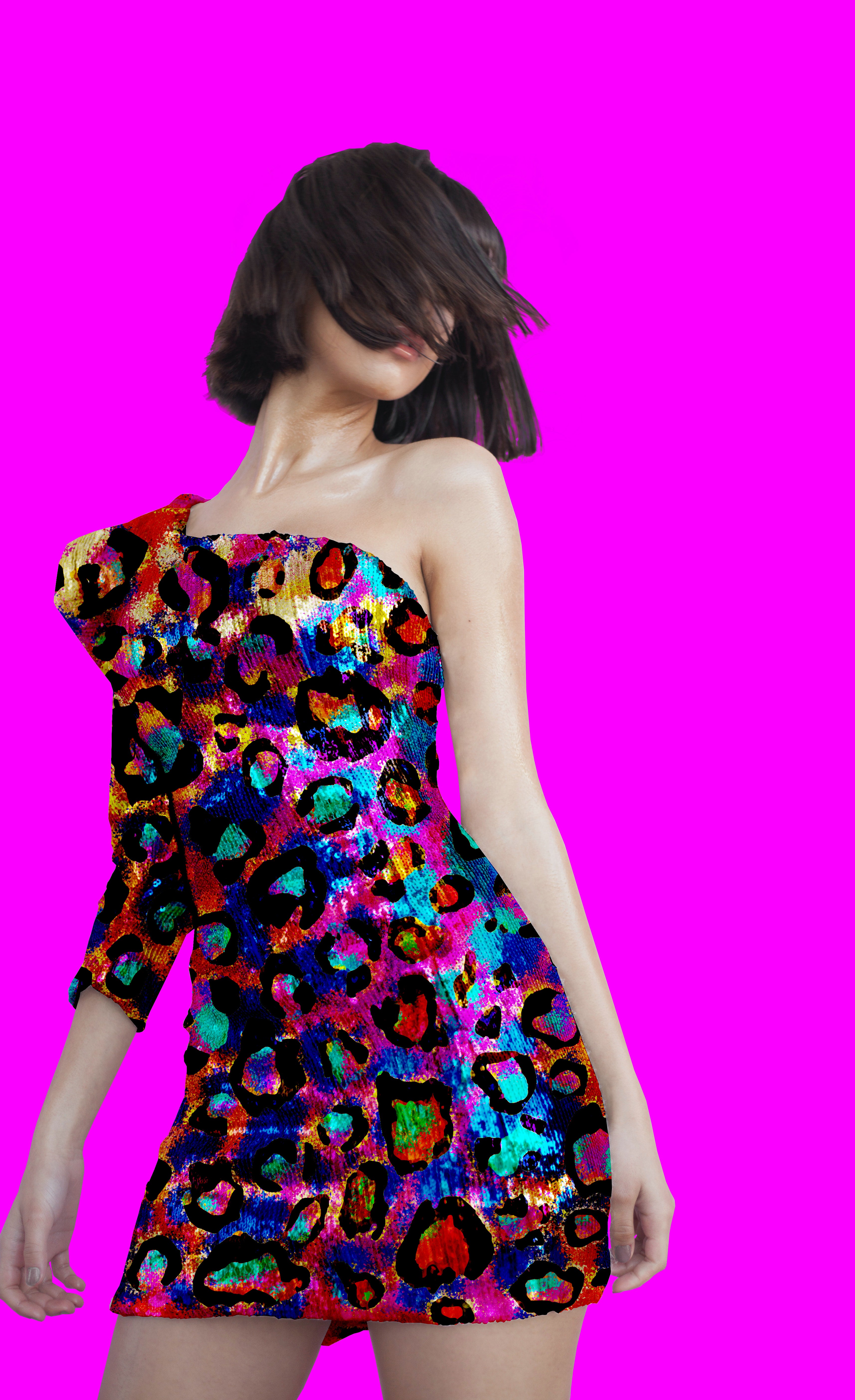 Woman wearing a colorful dress with a vibrant pink background

Vibrant Multicolour Leopard Animal Print seamless pattern close-up. High-resolution digital file for textile and apparel design.