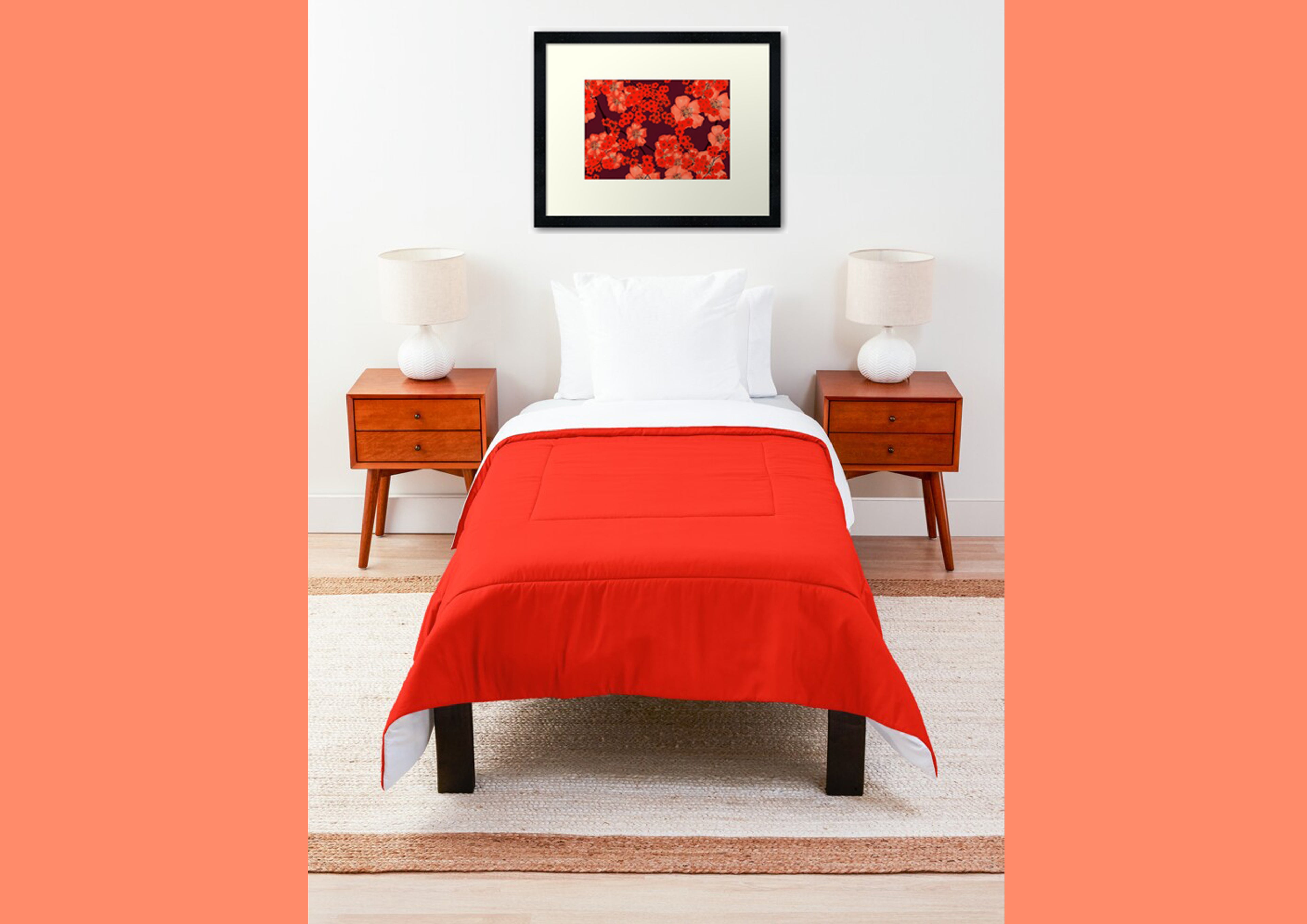 Bed with red blanket and wooden nightstands in a bedroom setting

autumn pattern, fall print, seamless floral, digital download, textile design, orange maroon print, seasonal floral, fall leaves pattern, botanical pattern, rustic floral, harvest print, dark floral, stationery design, fabric printing, furnishings, homeware design, print on demand, crafts, digital paper, sewing pattern, 300 dpi, commercial use, high resolution, maroon pattern, burnt orange floral, deep red print, seasonal asset