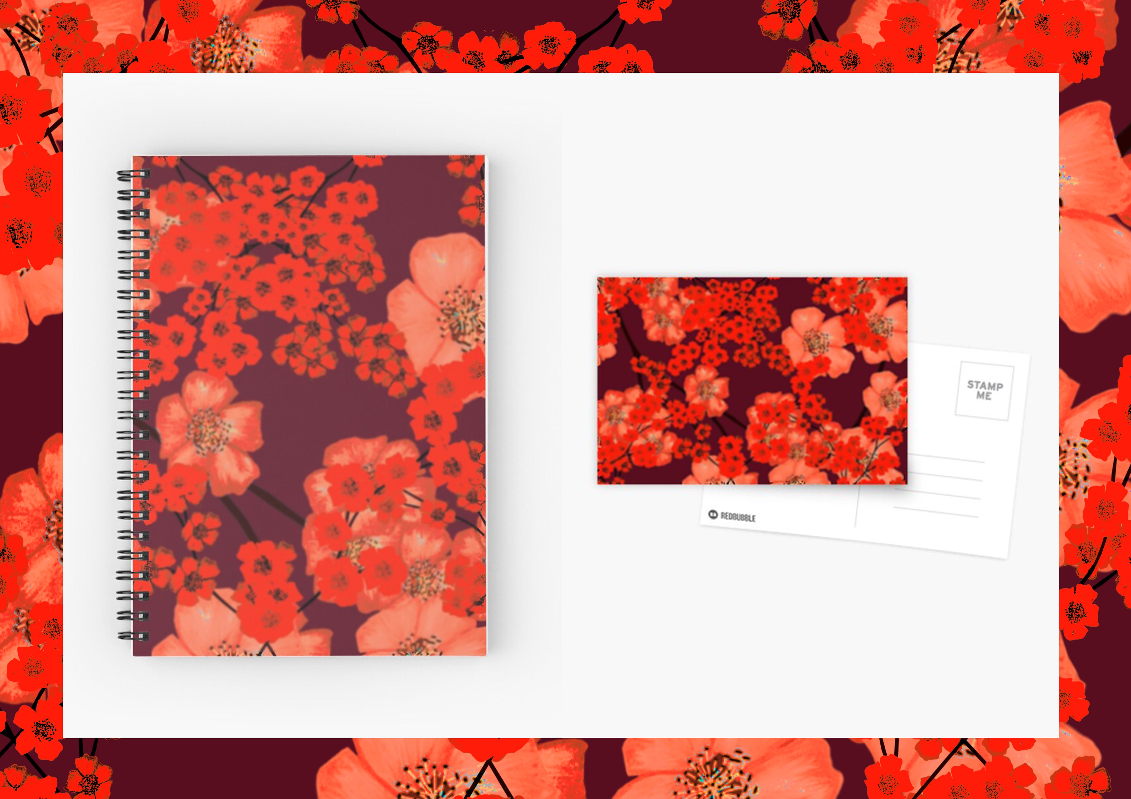 Floral notebook and pouch on a Cherry Blossom, Autumn, Seamless Pattern