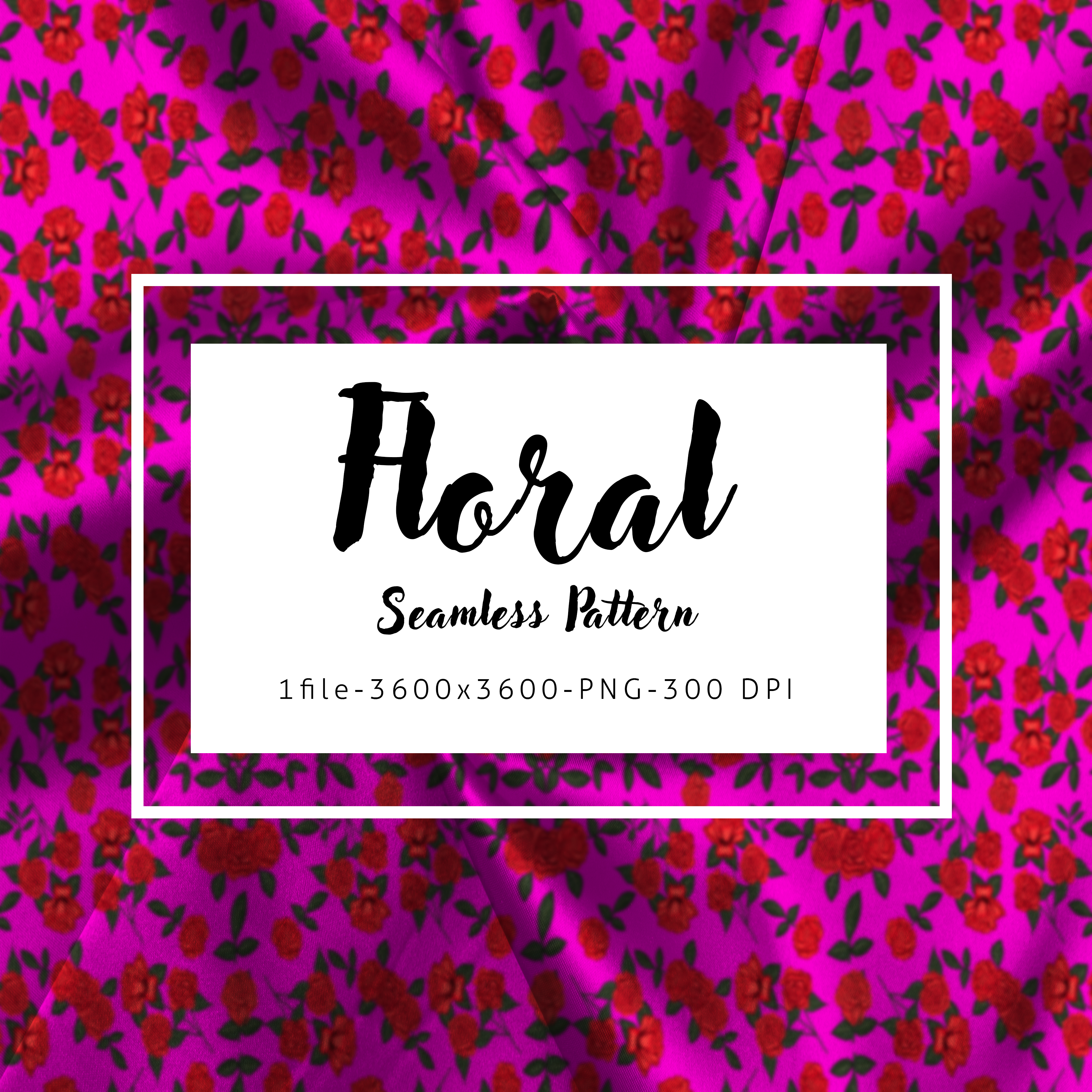 Floral pattern with red flowers on a pink background, featuring text about file dimensions.