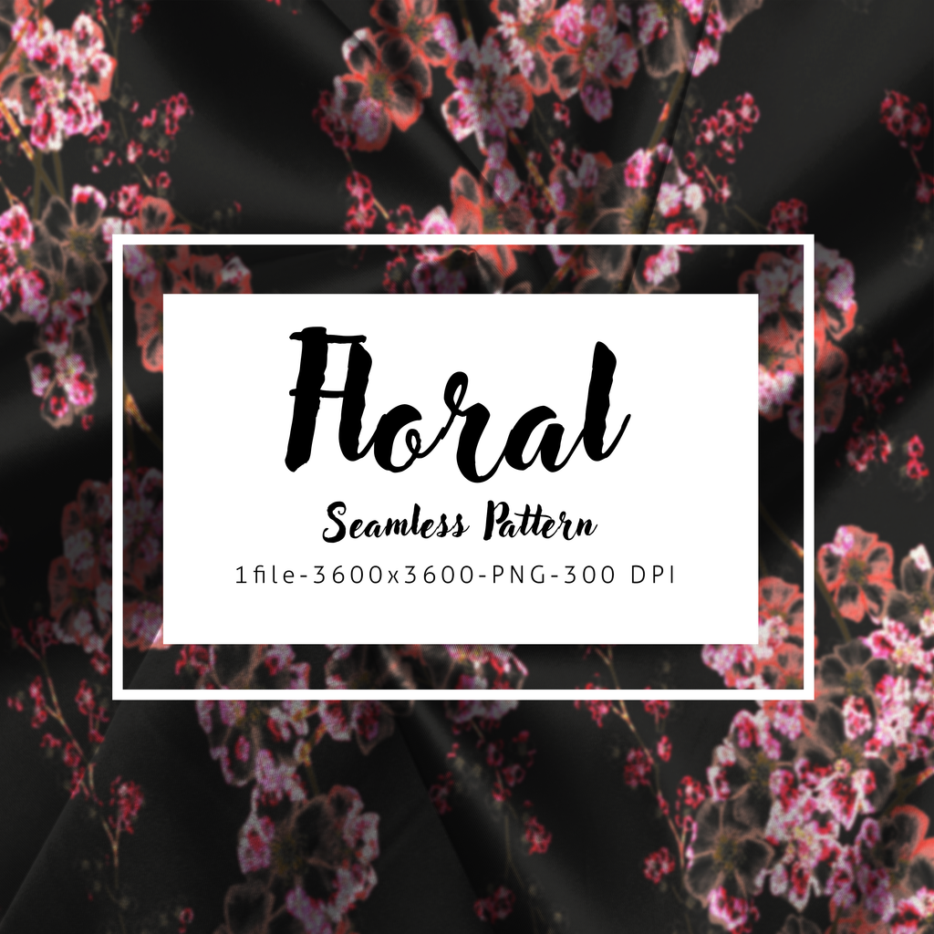 Floral Seamless Pattern, Cherry Blossom , Moody Dark, Digital Art Download, or Fabric & Homeware, Textile Print Production