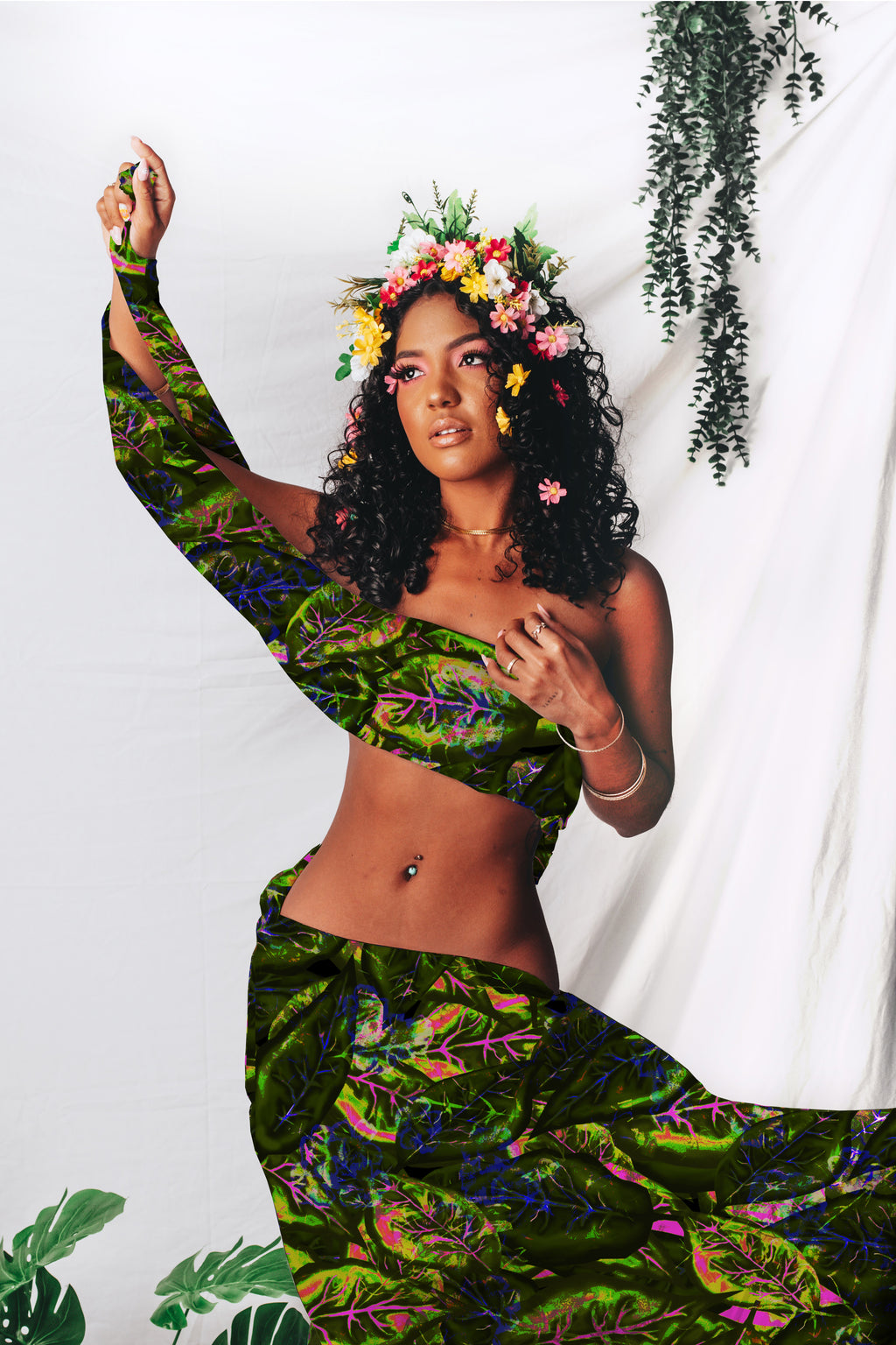 botanical leaf, seamless pattern, dark botanical, abstract print, digital download, tropical leaf, moody floral, jungle print, nature pattern, organic print, contemporary botanical, vibrant leaves, fabric printing, clothing design, accessories, homeware design, wallpaper print, print on demand, textile design, crafts, 300 dpi, commercial use, dark green print, neon leaf print, pink and green pattern, blue accents.