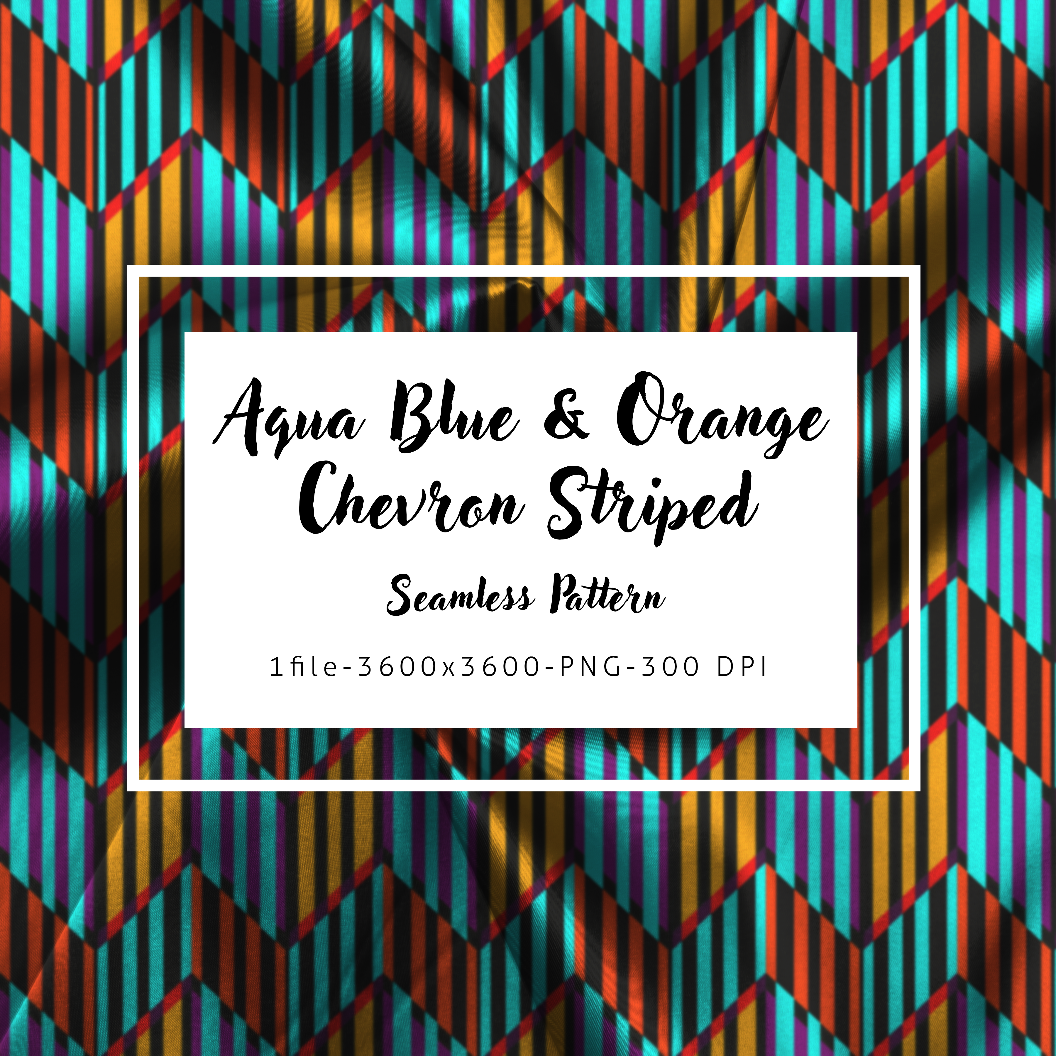 Colorful chevron striped pattern with text overlay on a white background