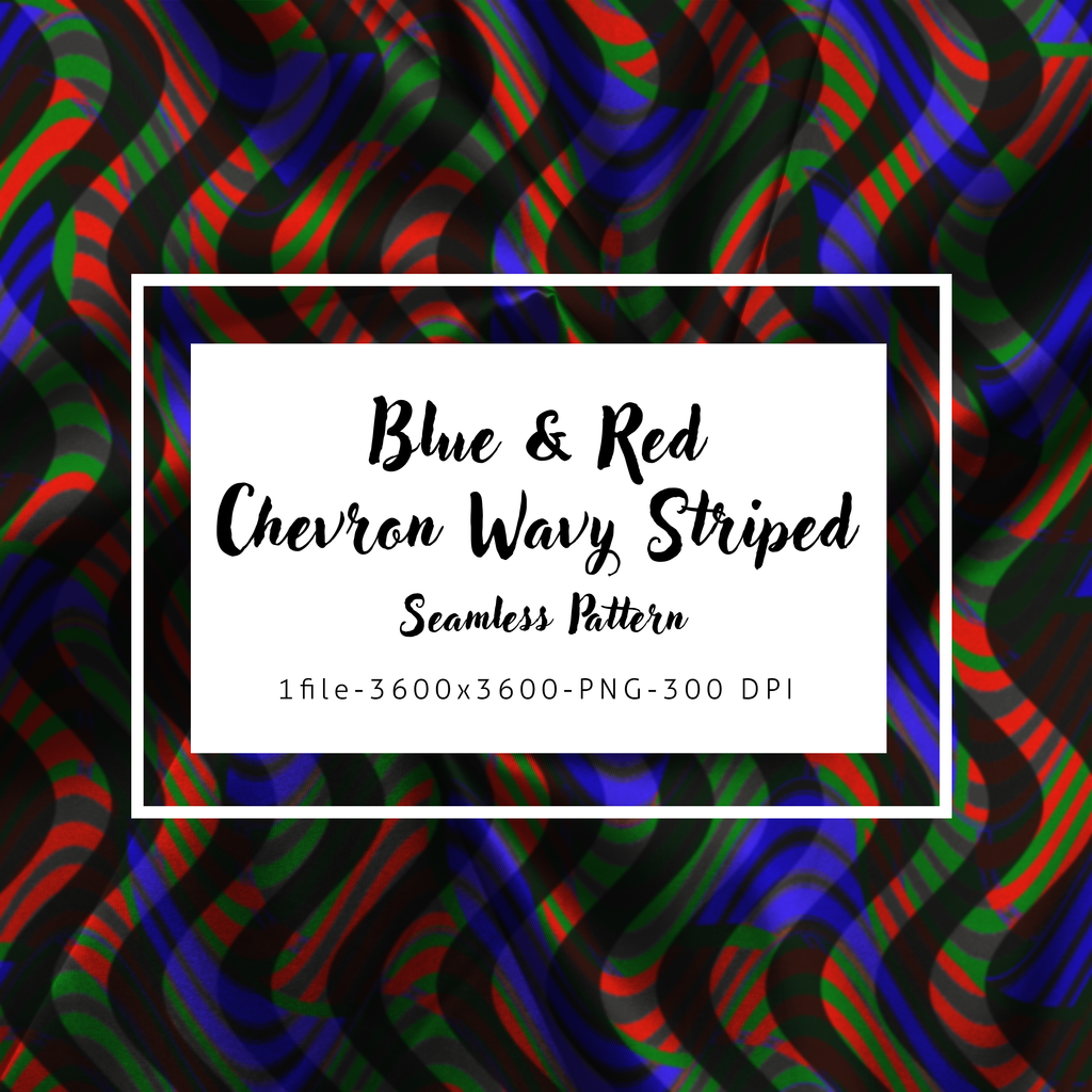Chevron wavy striped pattern with blue, red, and green colors on a black background.