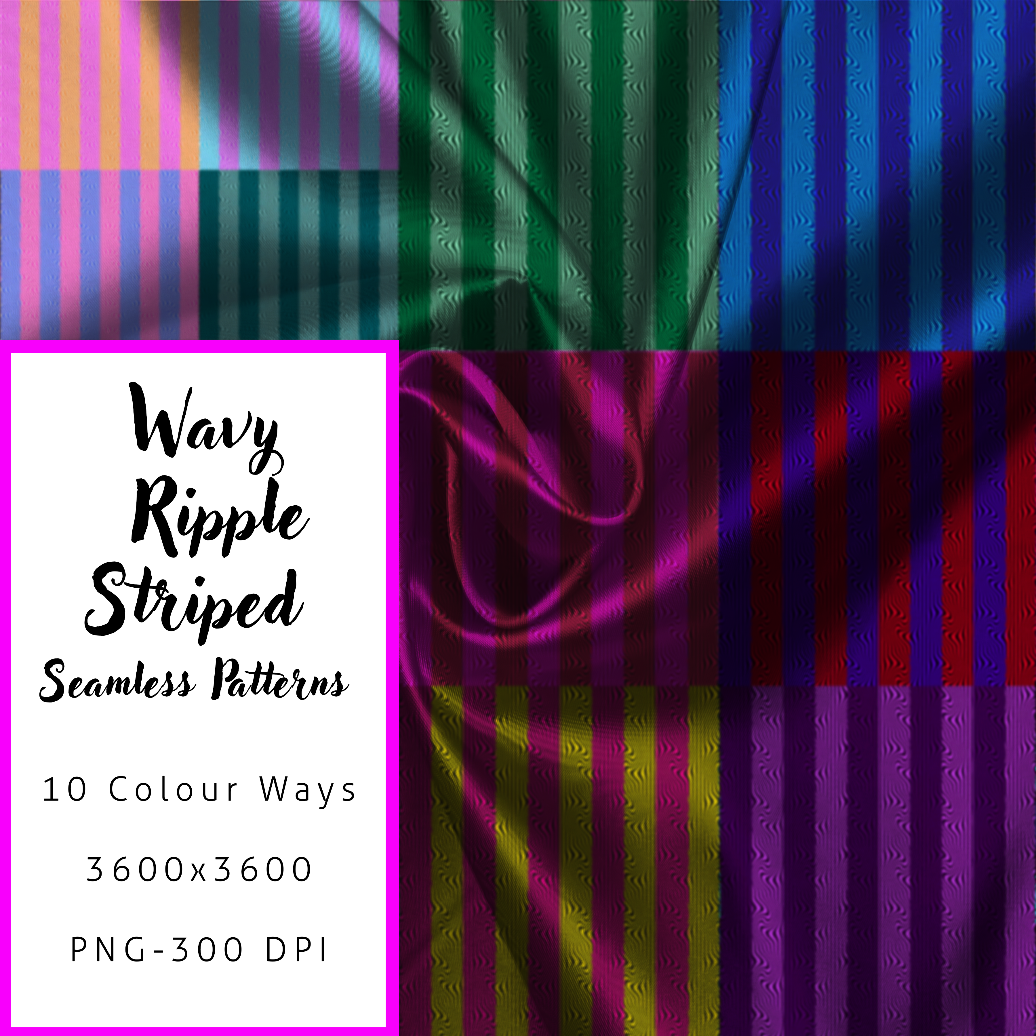 Wavy Stripe Seamless Pattern: Ripple Effect Textured | 10-Pack Bundle | Digital Art Download | for Apparel, Fabric, Textile Print Production