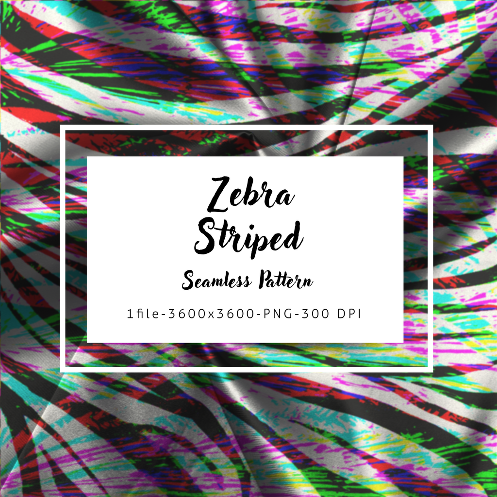 Zebra Seamless Pattern: Zebra Striped Pattern - Multicoloured Vibrant - Animal Print | Digital Art Download | For Fabric, Textile Print Production
